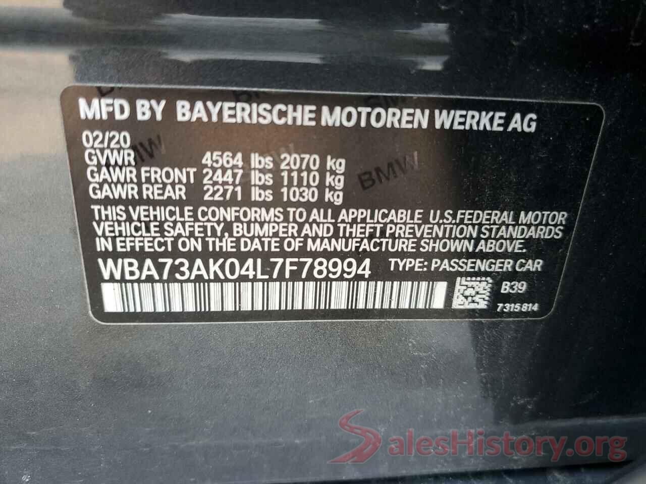 WBA73AK04L7F78994 2020 BMW 2 SERIES