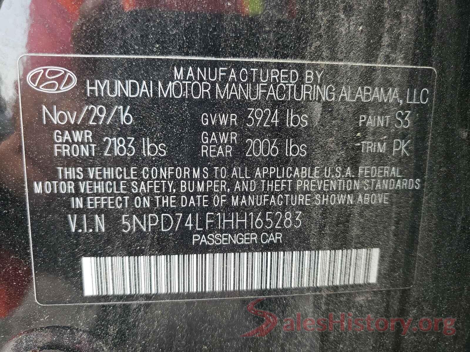 5NPD74LF1HH165283 2017 HYUNDAI ELANTRA