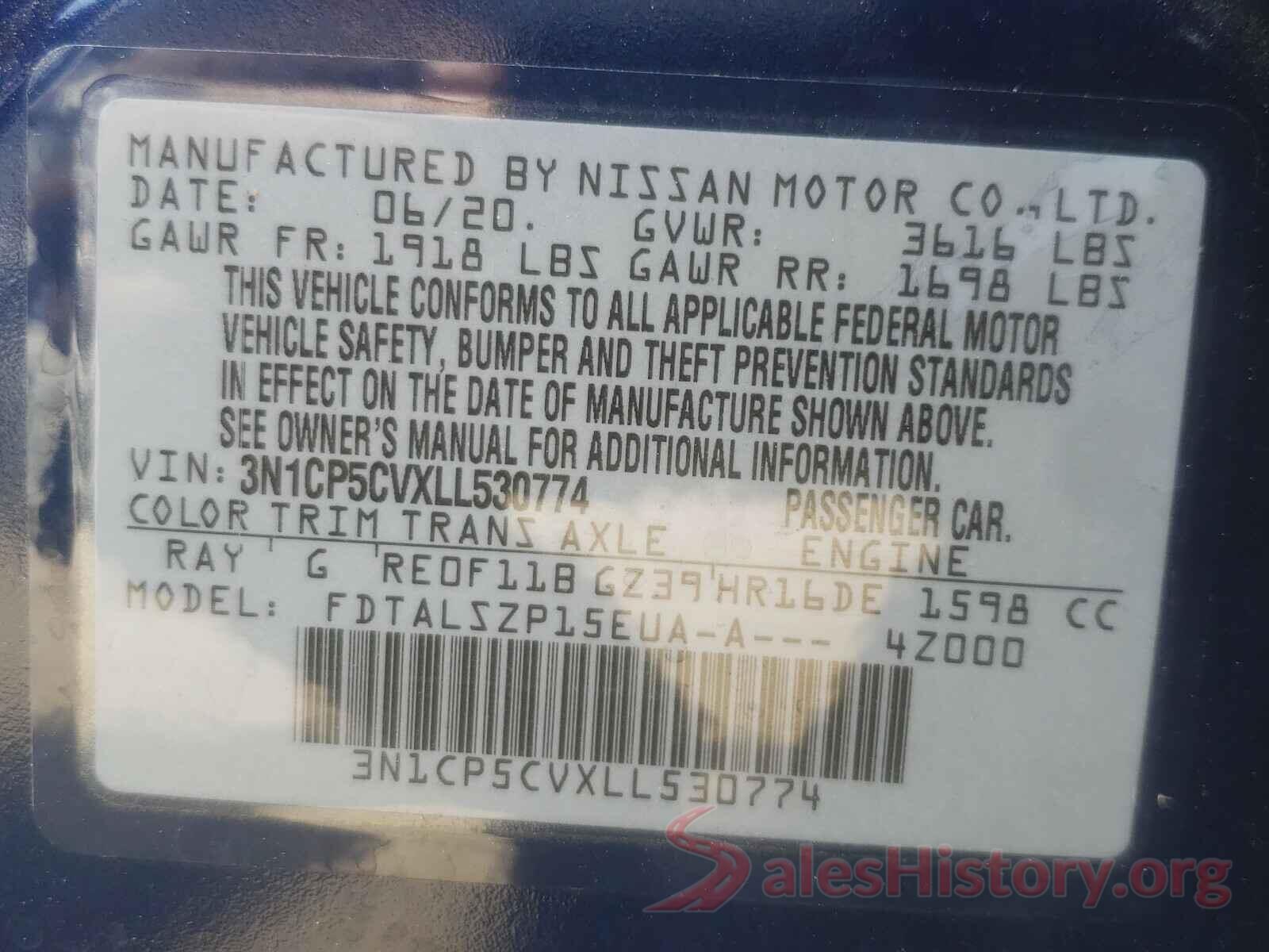 3N1CP5CVXLL530774 2020 NISSAN KICKS