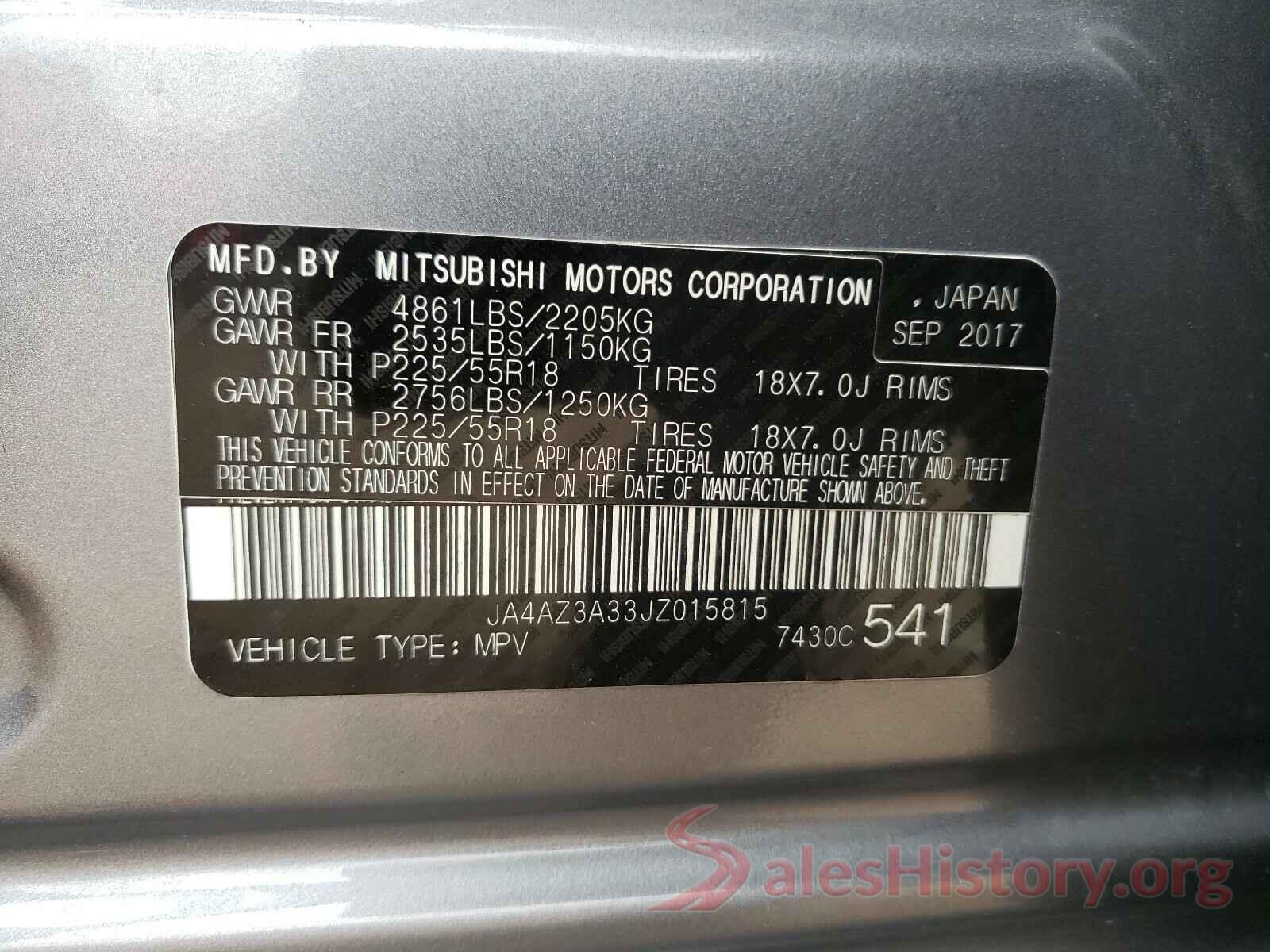 JA4AZ3A33JZ015815 2018 MITSUBISHI OUTLANDER