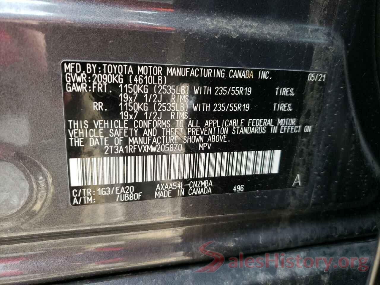 2T3A1RFVXMW205870 2021 TOYOTA RAV4