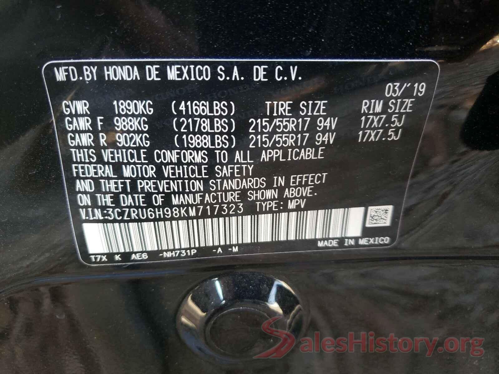 3CZRU6H98KM717323 2019 HONDA HR-V