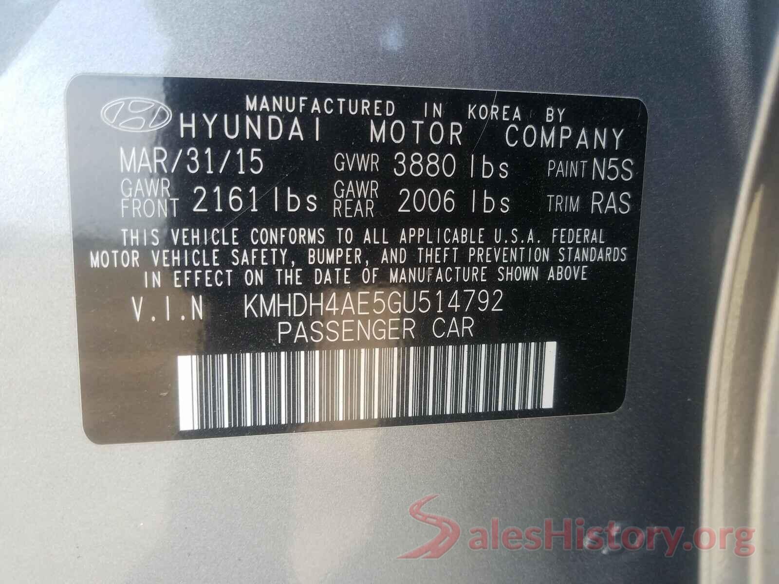 KMHDH4AE5GU514792 2016 HYUNDAI ELANTRA