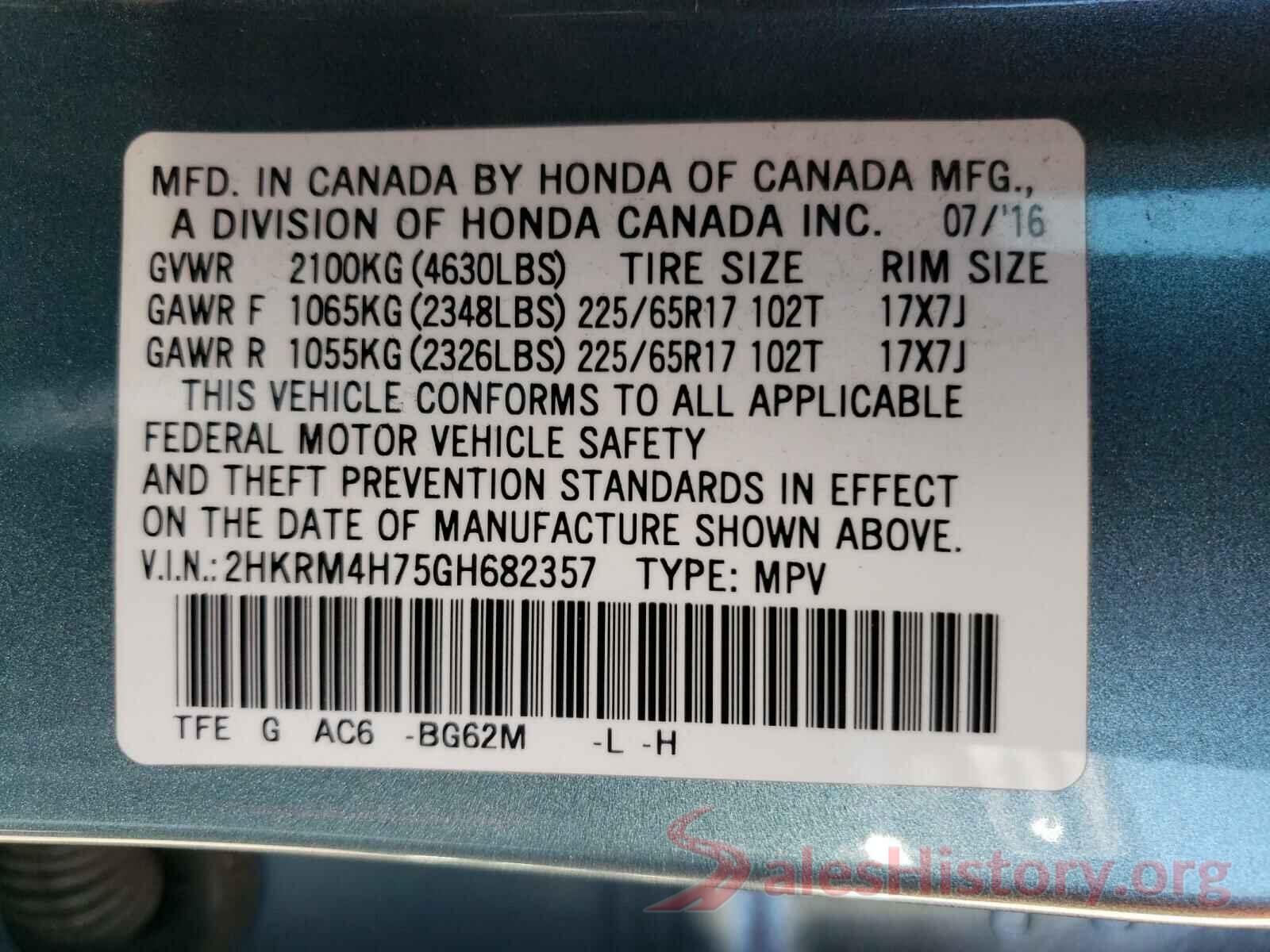 2HKRM4H75GH682357 2016 HONDA CRV