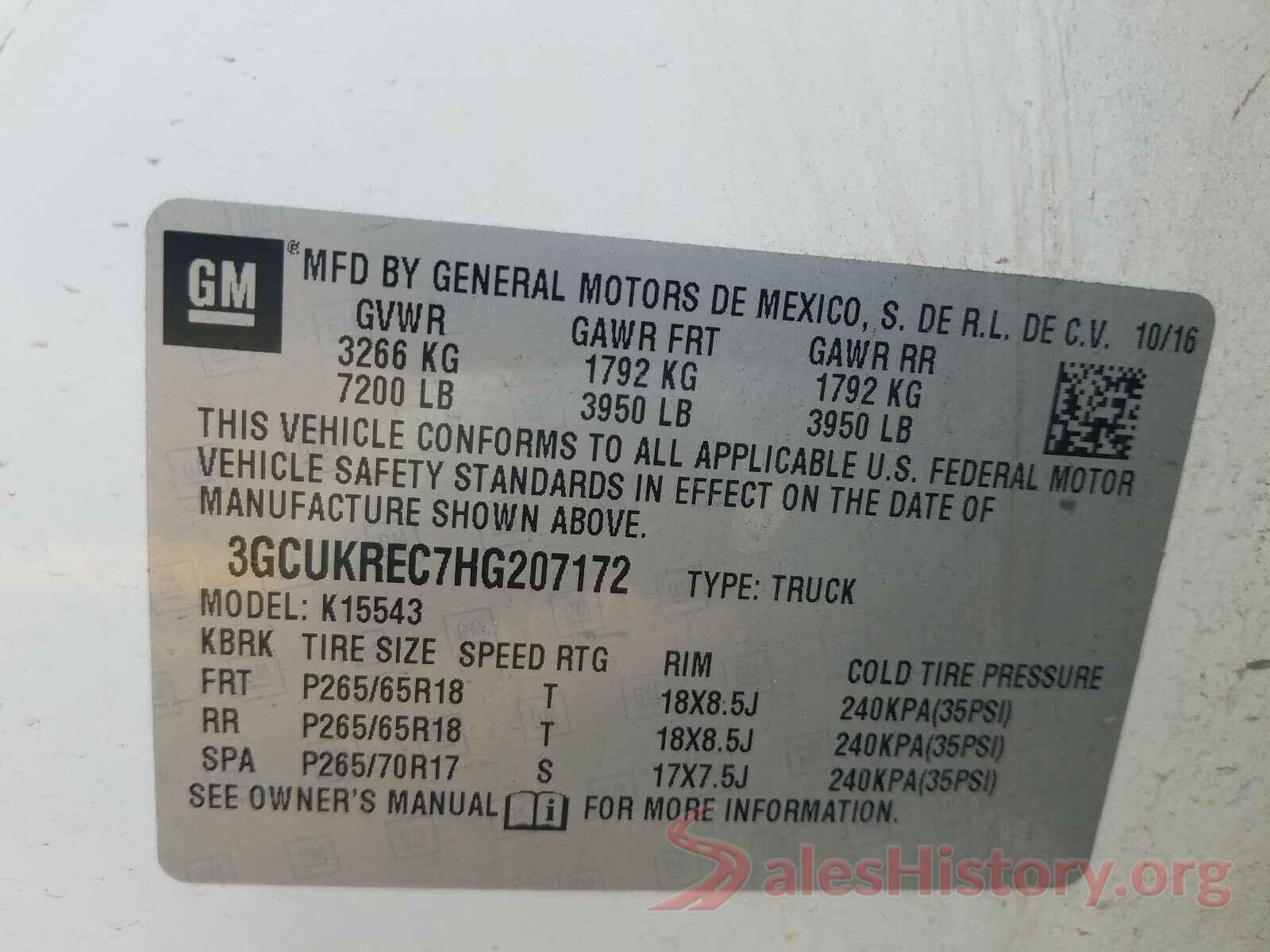 3GCUKREC7HG207172 2017 CHEVROLET SILVERADO