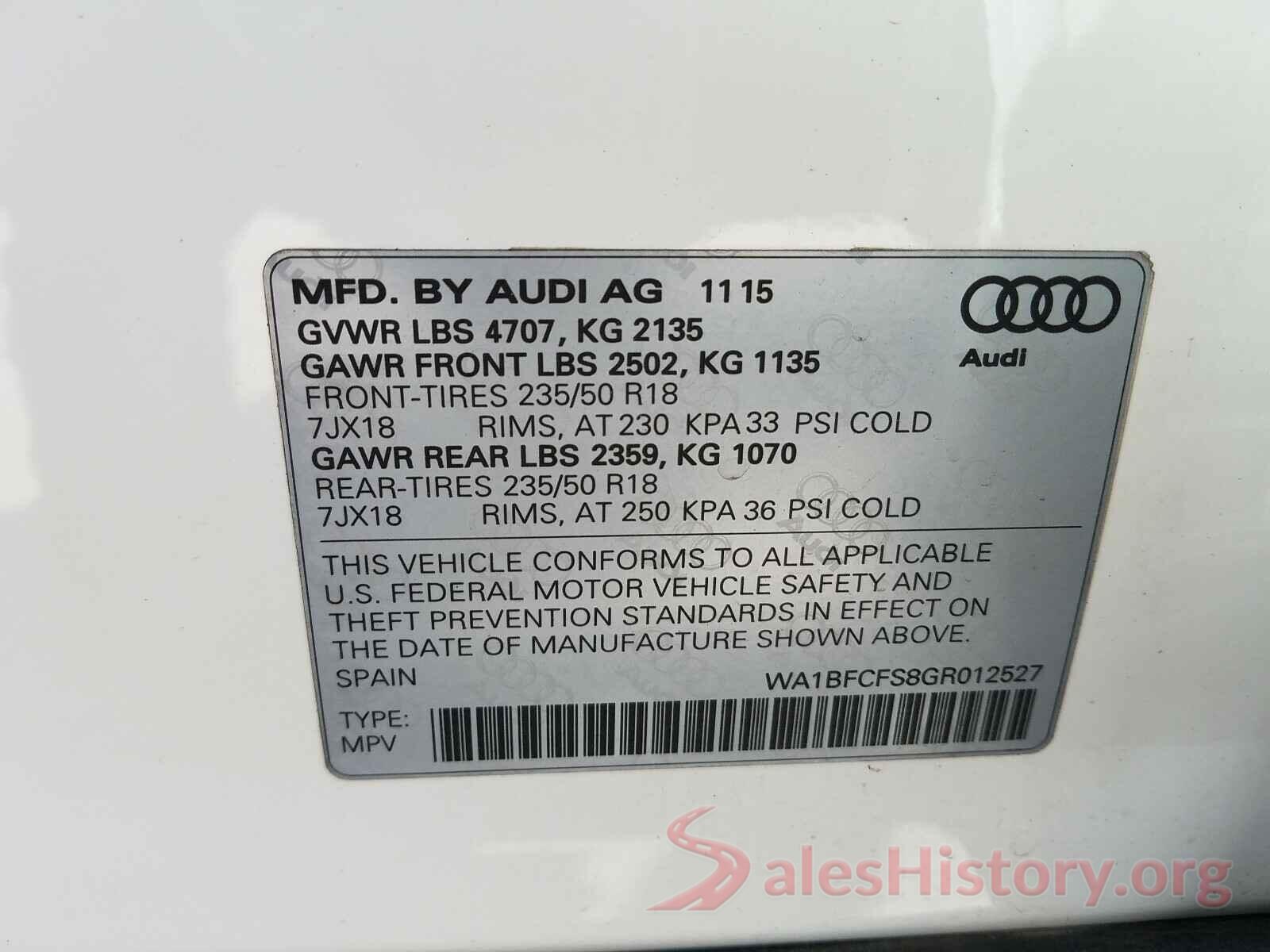 WA1BFCFS8GR012527 2016 AUDI Q3