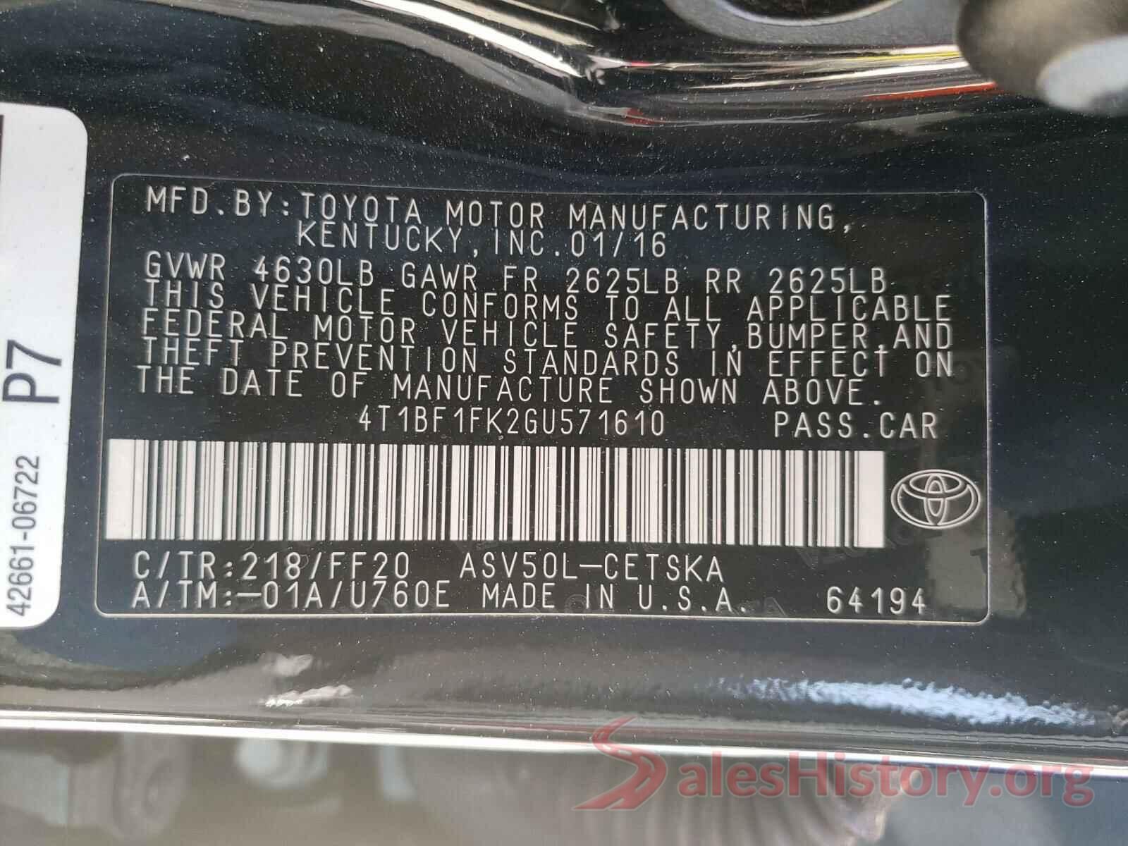 4T1BF1FK2GU571610 2016 TOYOTA CAMRY