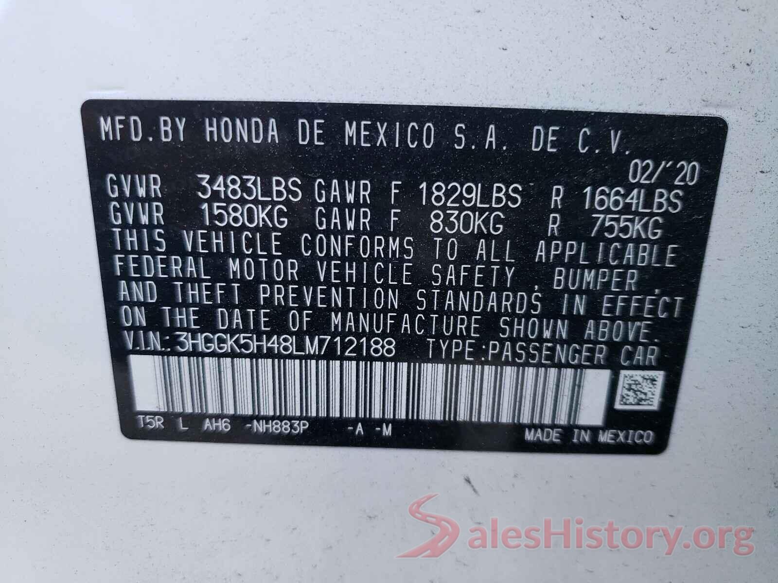 3HGGK5H48LM712188 2020 HONDA FIT