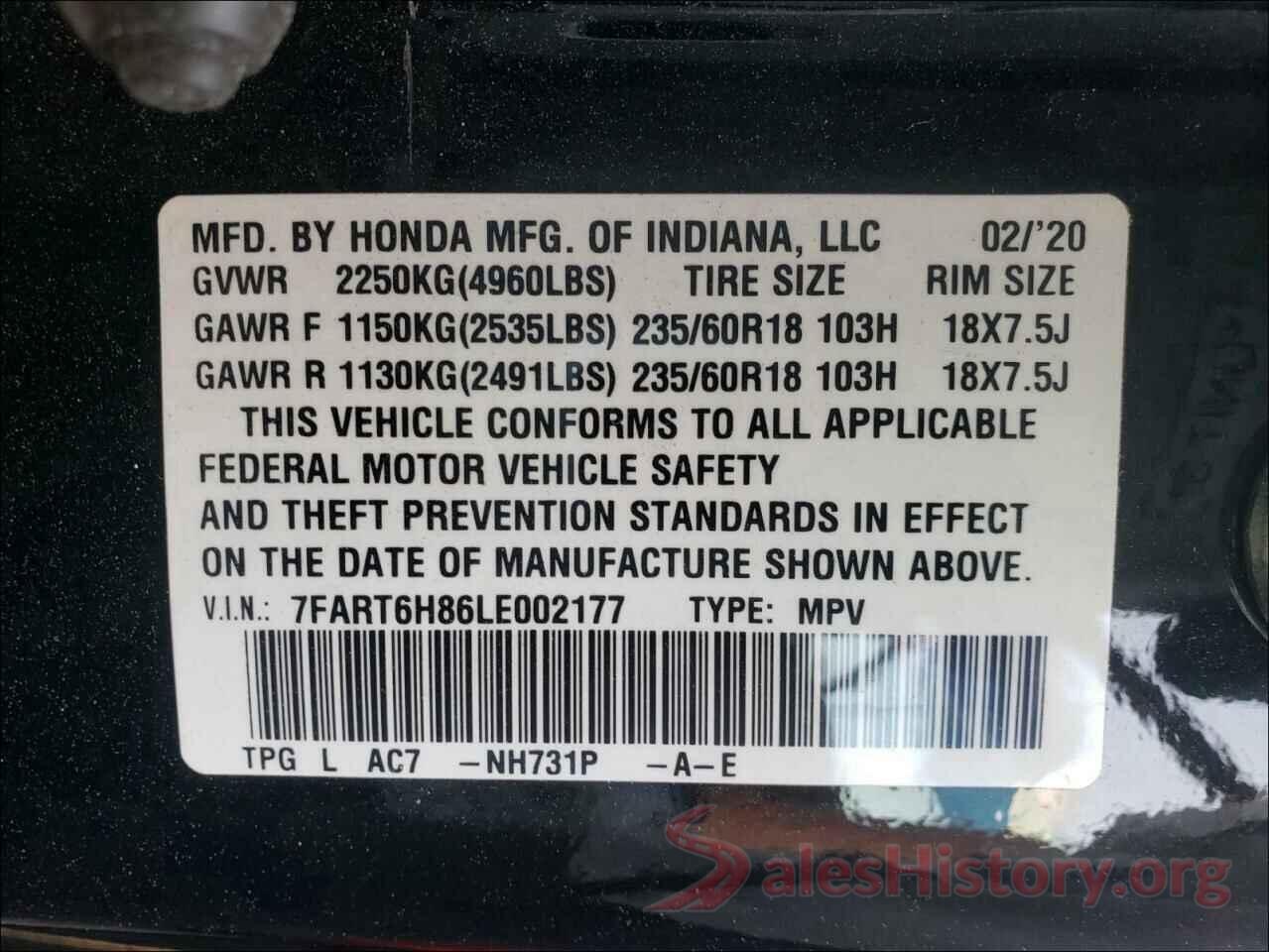 7FART6H86LE002177 2020 HONDA CRV