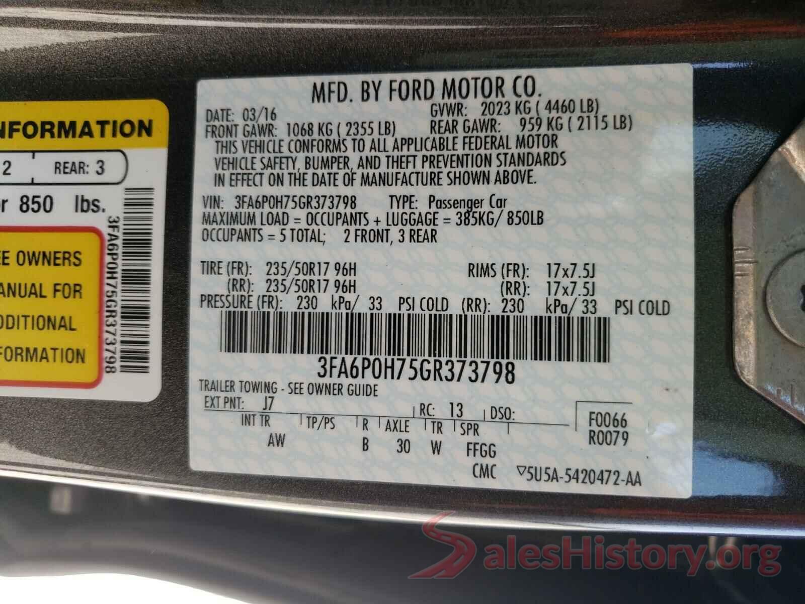 3FA6P0H75GR373798 2016 FORD FUSION