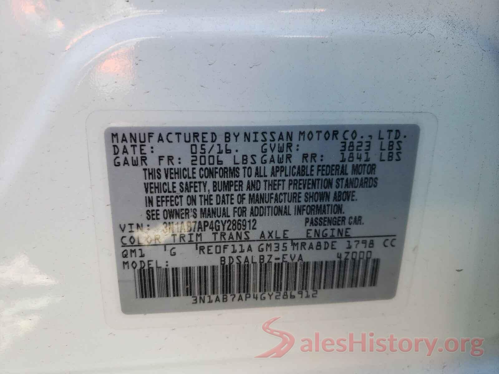 3N1AB7AP4GY286912 2016 NISSAN SENTRA