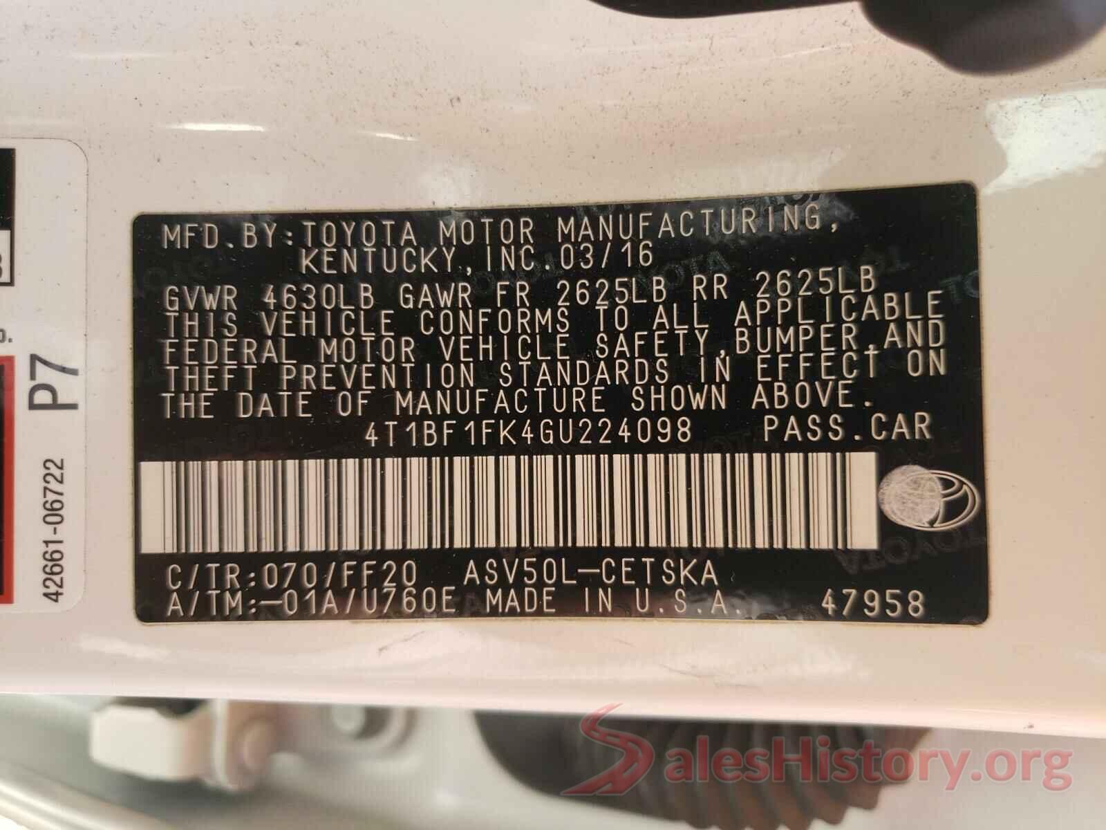 4T1BF1FK4GU224098 2016 TOYOTA CAMRY