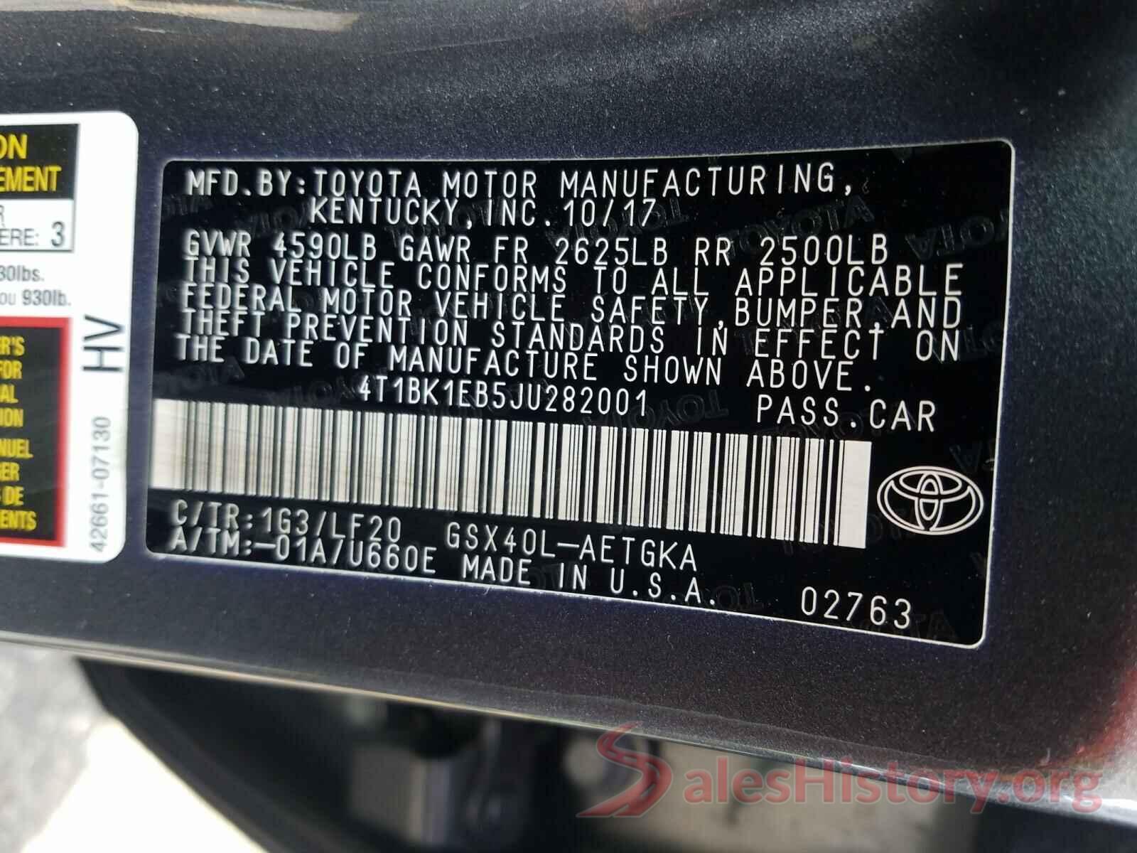 4T1BK1EB5JU282001 2018 TOYOTA AVALON