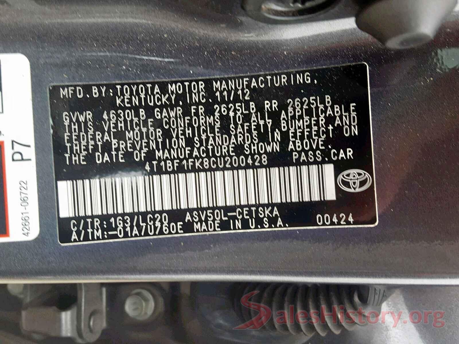 4T1BF1FK8CU200428 2012 TOYOTA CAMRY BASE