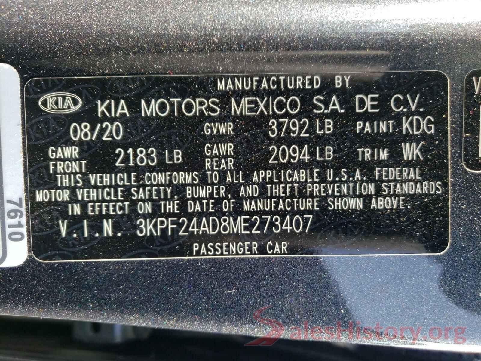 3KPF24AD8ME273407 2021 KIA FORTE