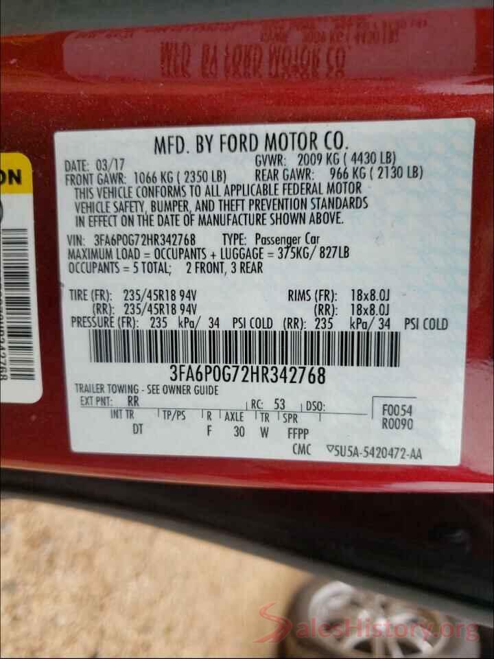 3FA6P0G72HR342768 2017 FORD FUSION