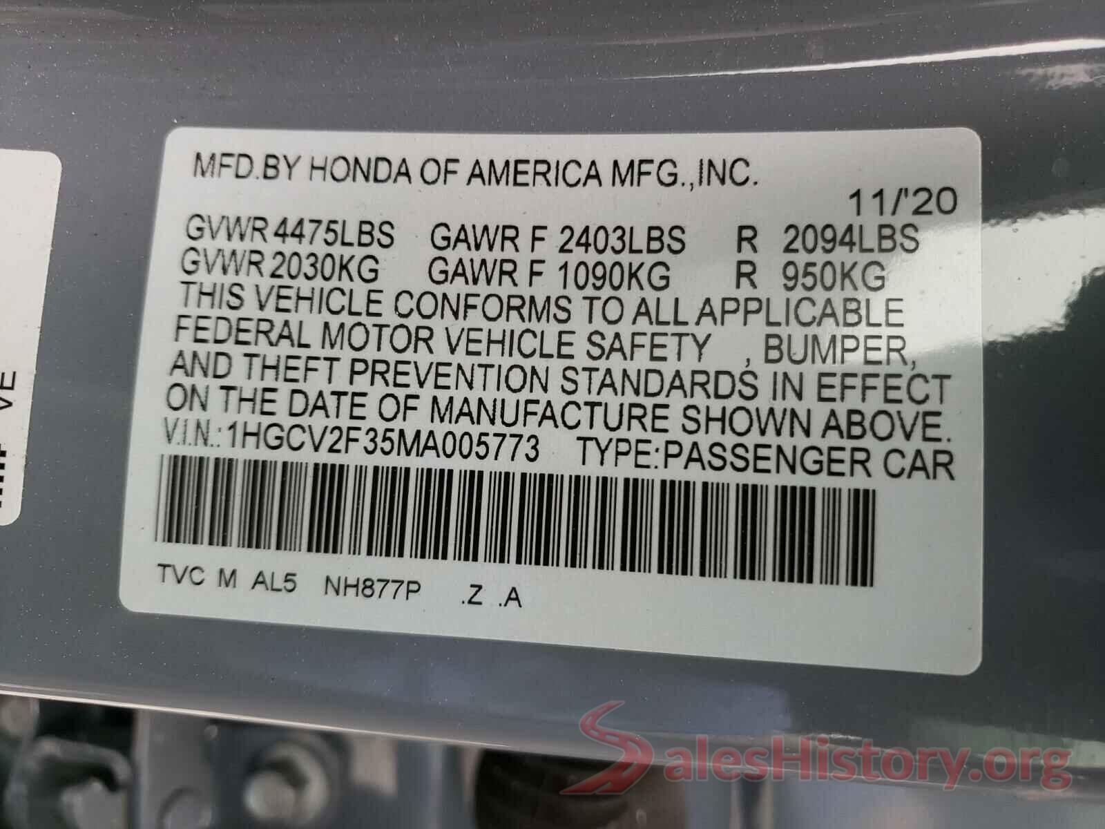 1HGCV2F35MA005773 2021 HONDA ACCORD