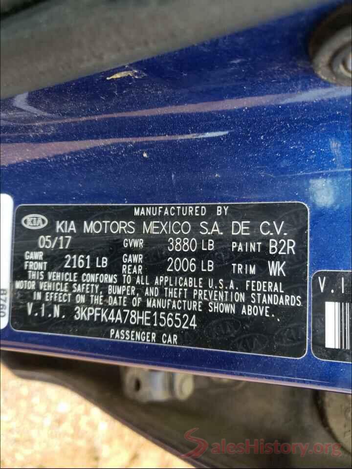 3KPFK4A78HE156524 2017 KIA FORTE