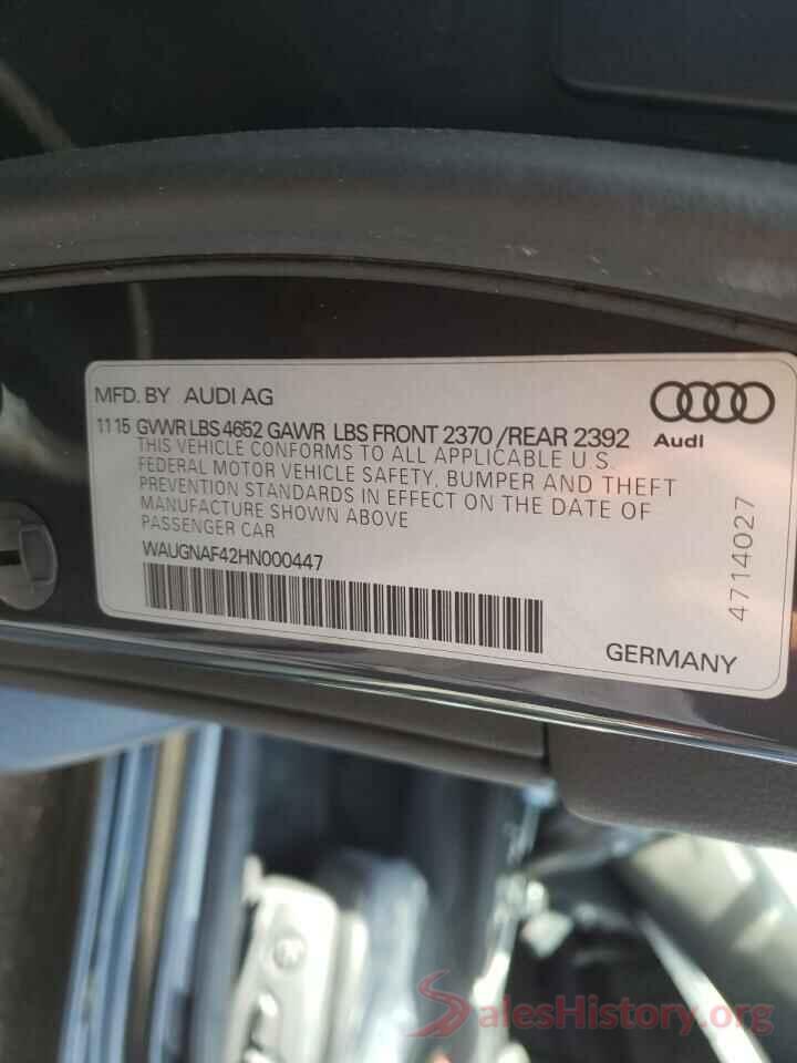 WAUGNAF42HN000447 2017 AUDI A4