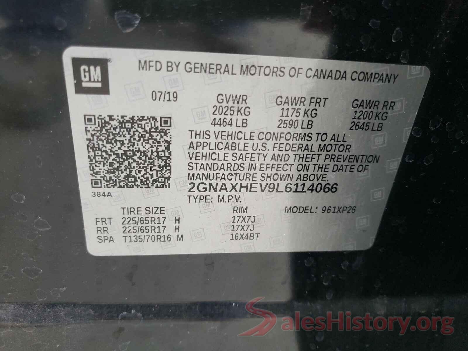 2GNAXHEV9L6114066 2020 CHEVROLET EQUINOX