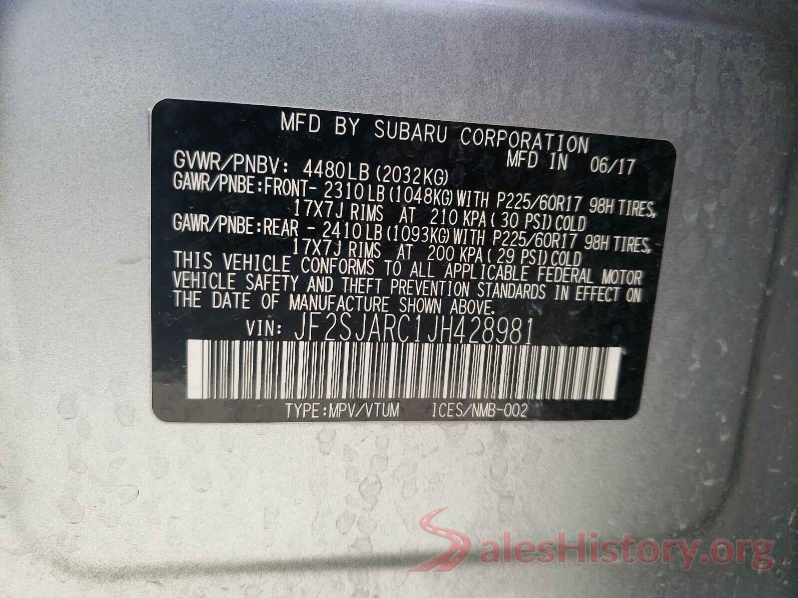 JF2SJARC1JH428981 2018 SUBARU FORESTER