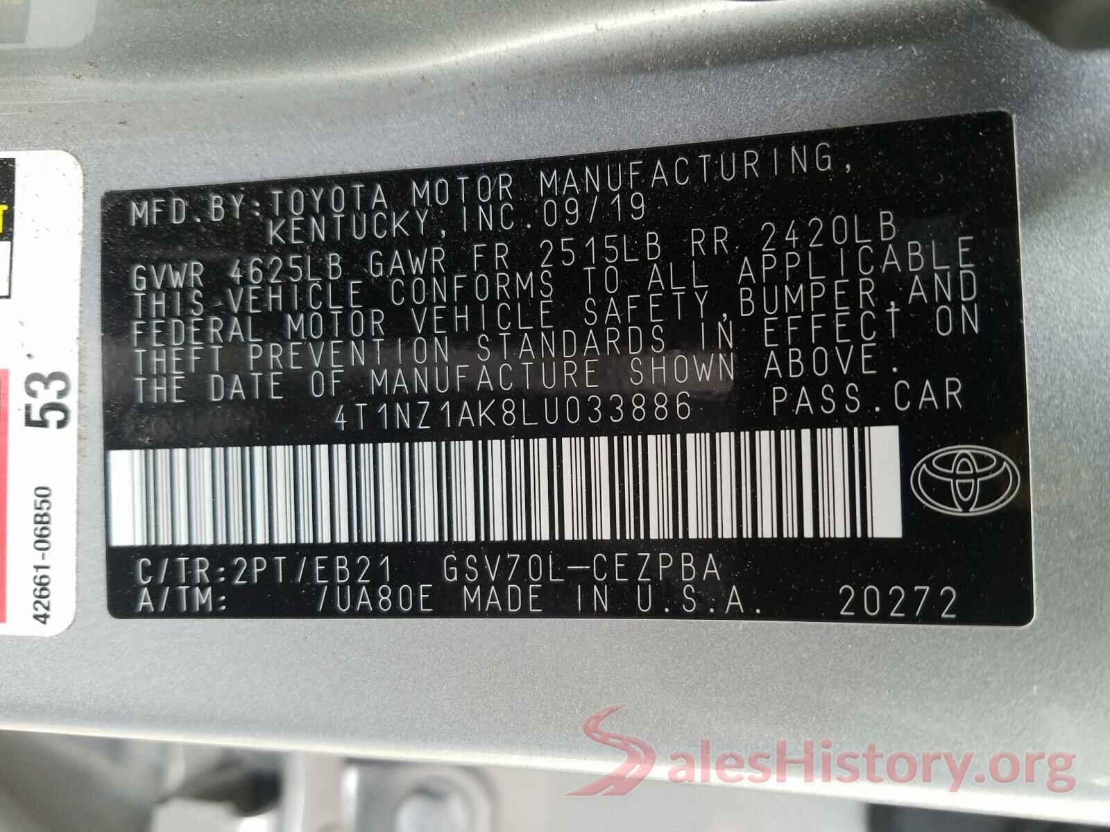 4T1NZ1AK8LU033886 2020 TOYOTA CAMRY