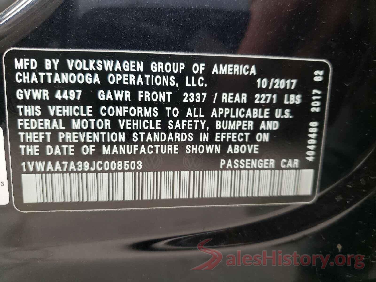 1VWAA7A39JC008503 2018 VOLKSWAGEN PASSAT