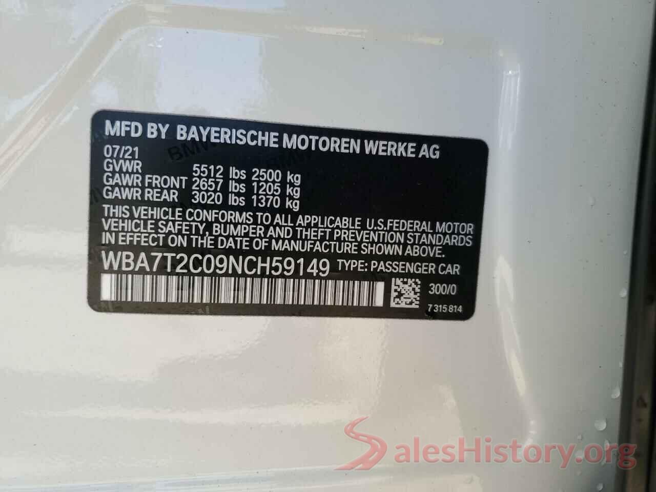 WBA7T2C09NCH59149 2022 BMW 7 SERIES