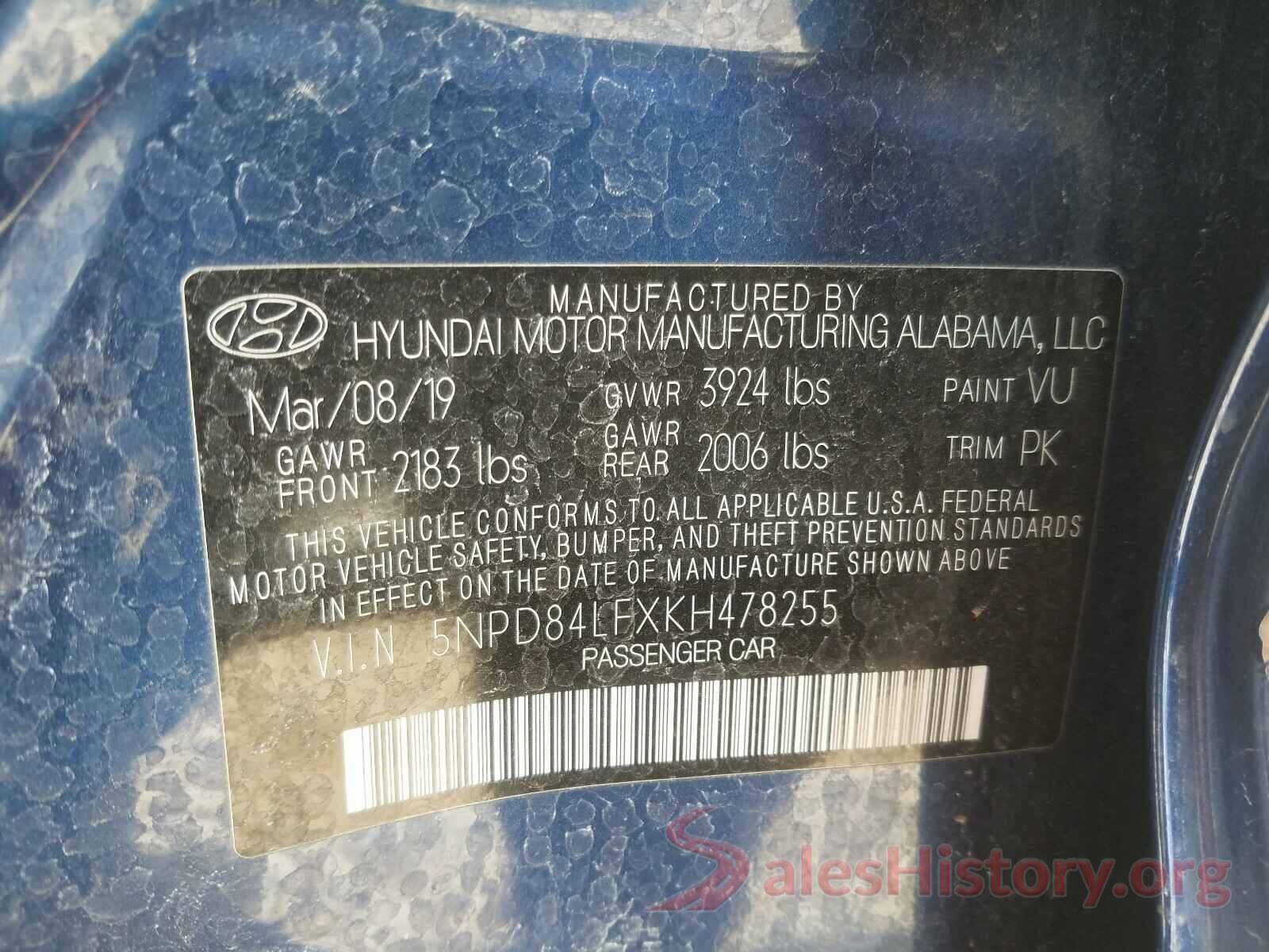 5NPD84LFXKH478255 2019 HYUNDAI ELANTRA