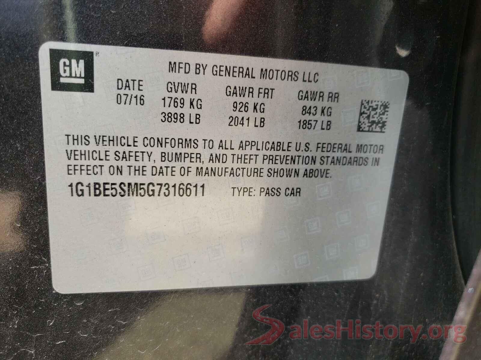 1G1BE5SM5G7316611 2016 CHEVROLET CRUZE