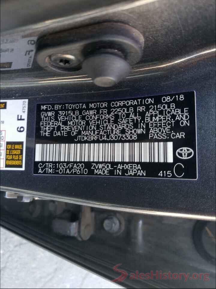 JTDKBRFU4J3073308 2018 TOYOTA PRIUS