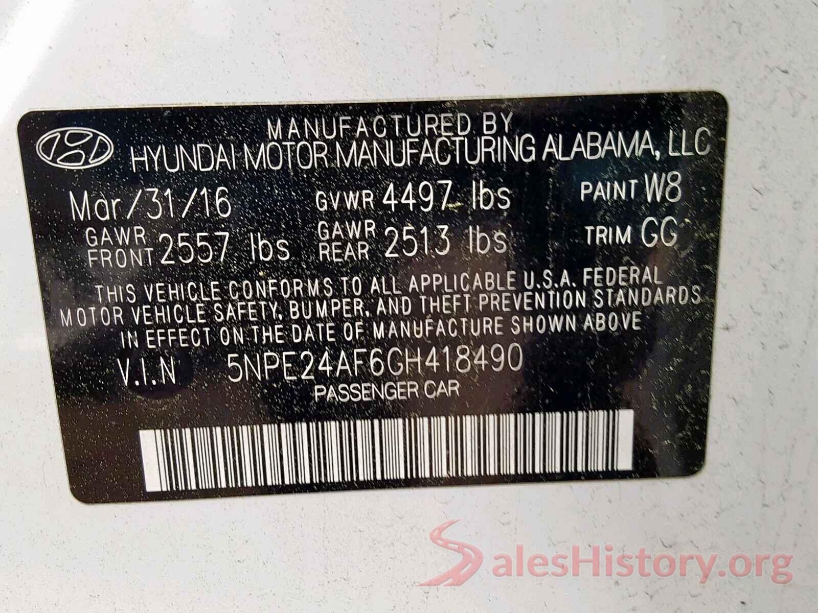 5NPE24AF6GH418490 2016 HYUNDAI SONATA