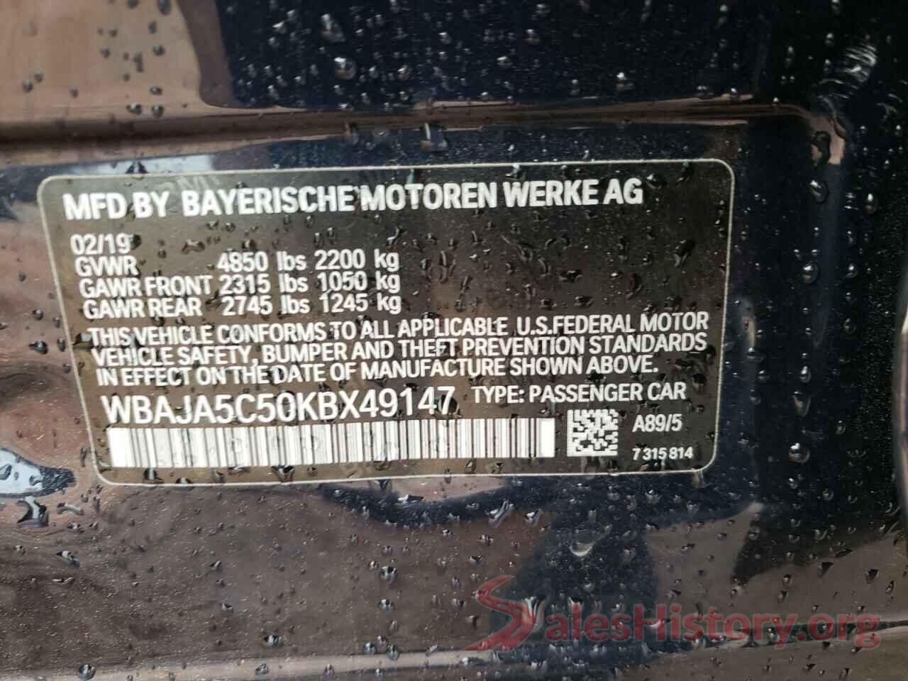 WBAJA5C50KBX49147 2019 BMW 5 SERIES