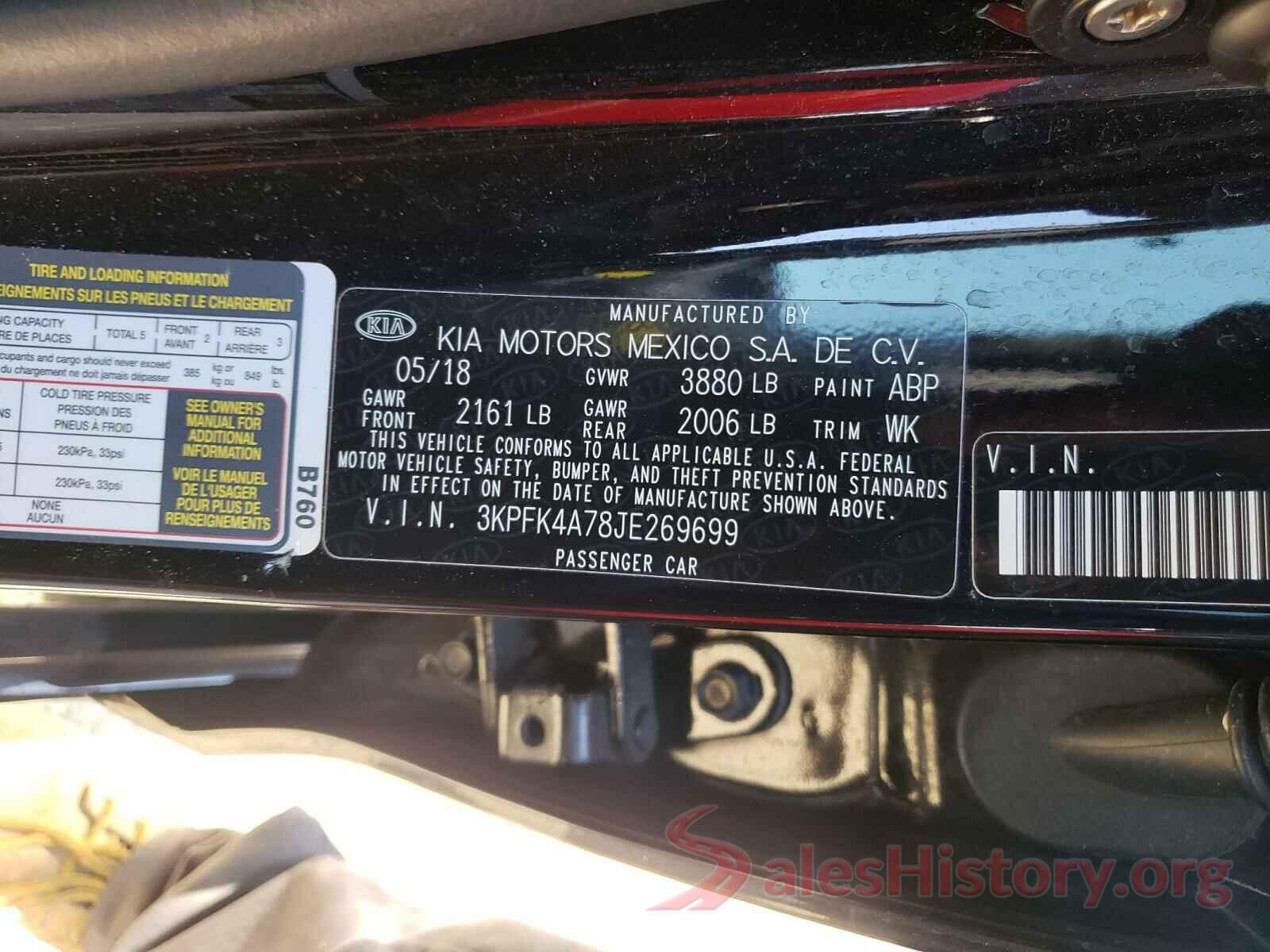 3KPFK4A78JE269699 2018 KIA FORTE