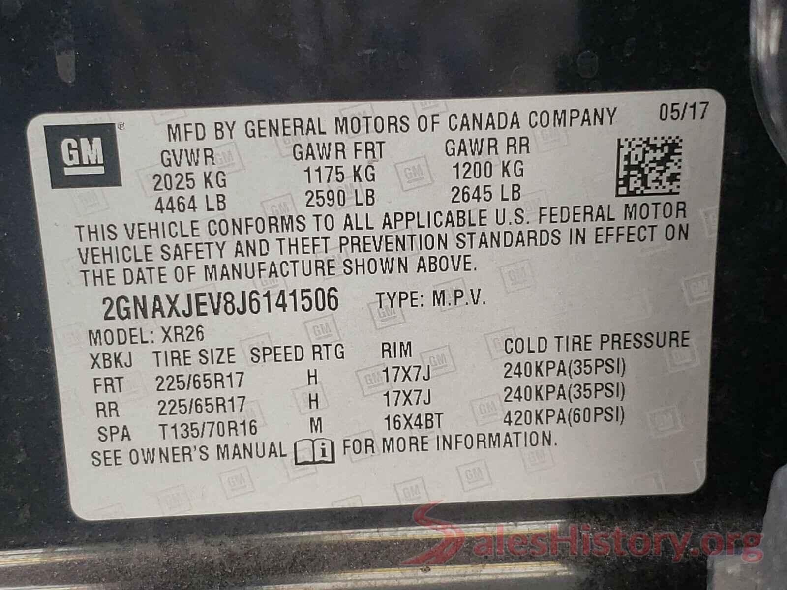 2GNAXJEV8J6141506 2018 CHEVROLET EQUINOX