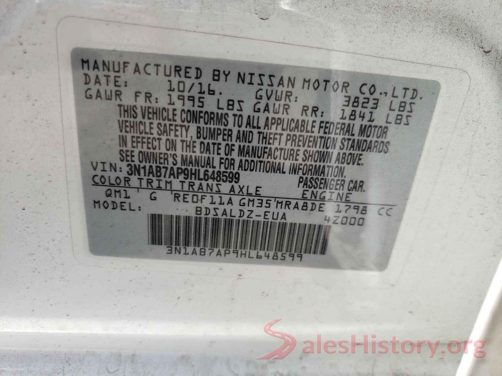 3N1AB7AP9HL648599 2017 NISSAN SENTRA