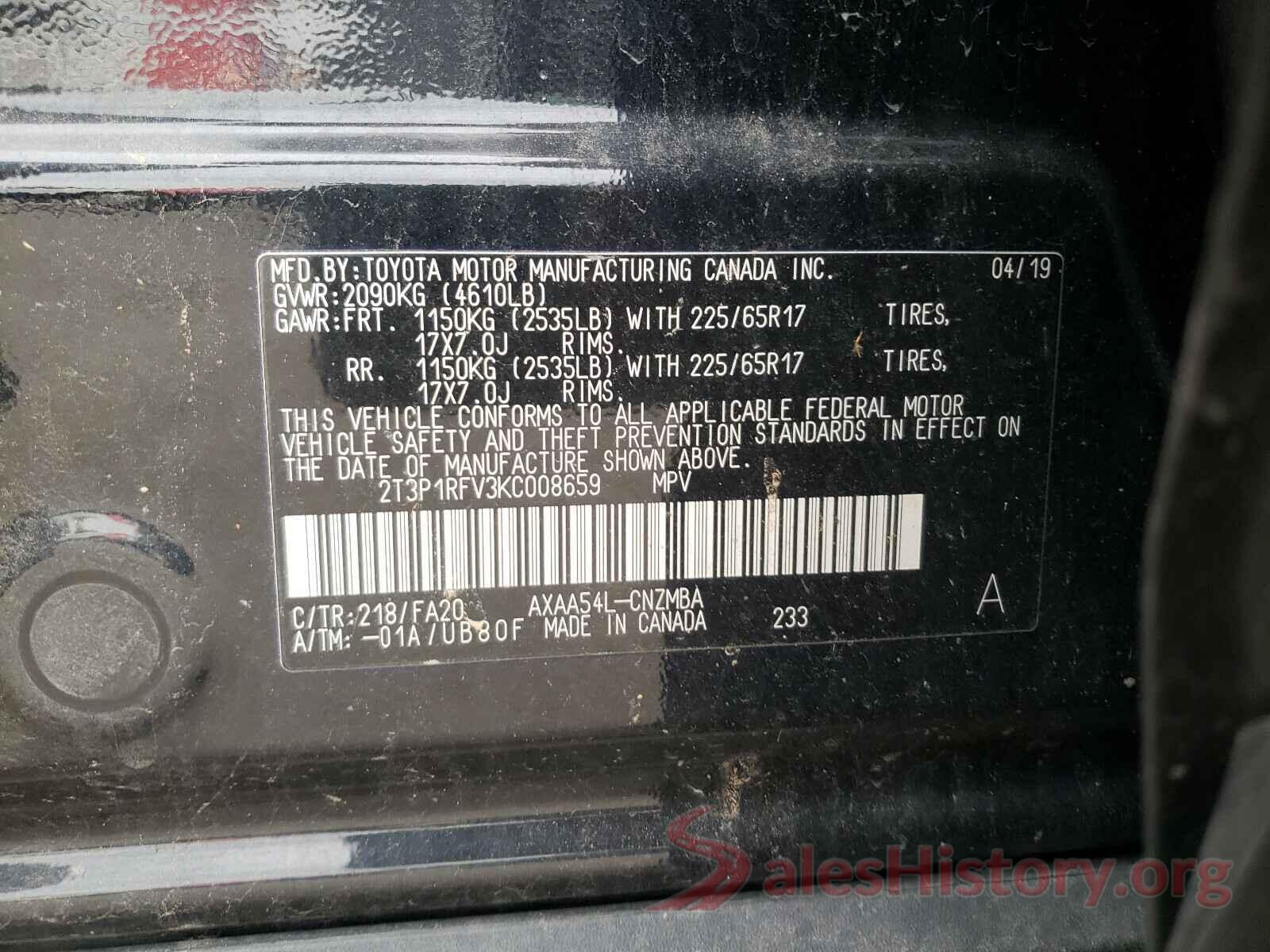 2T3P1RFV3KC008659 2019 TOYOTA RAV4