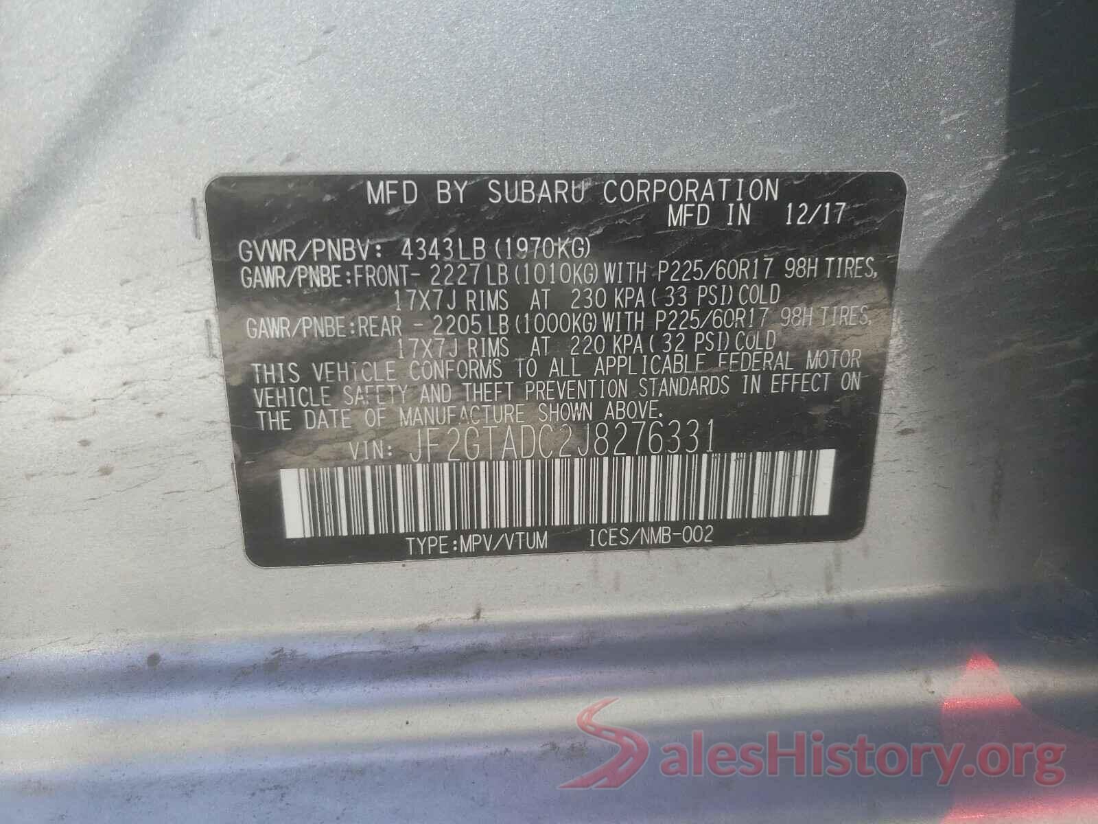 JF2GTADC2J8276331 2018 SUBARU CROSSTREK