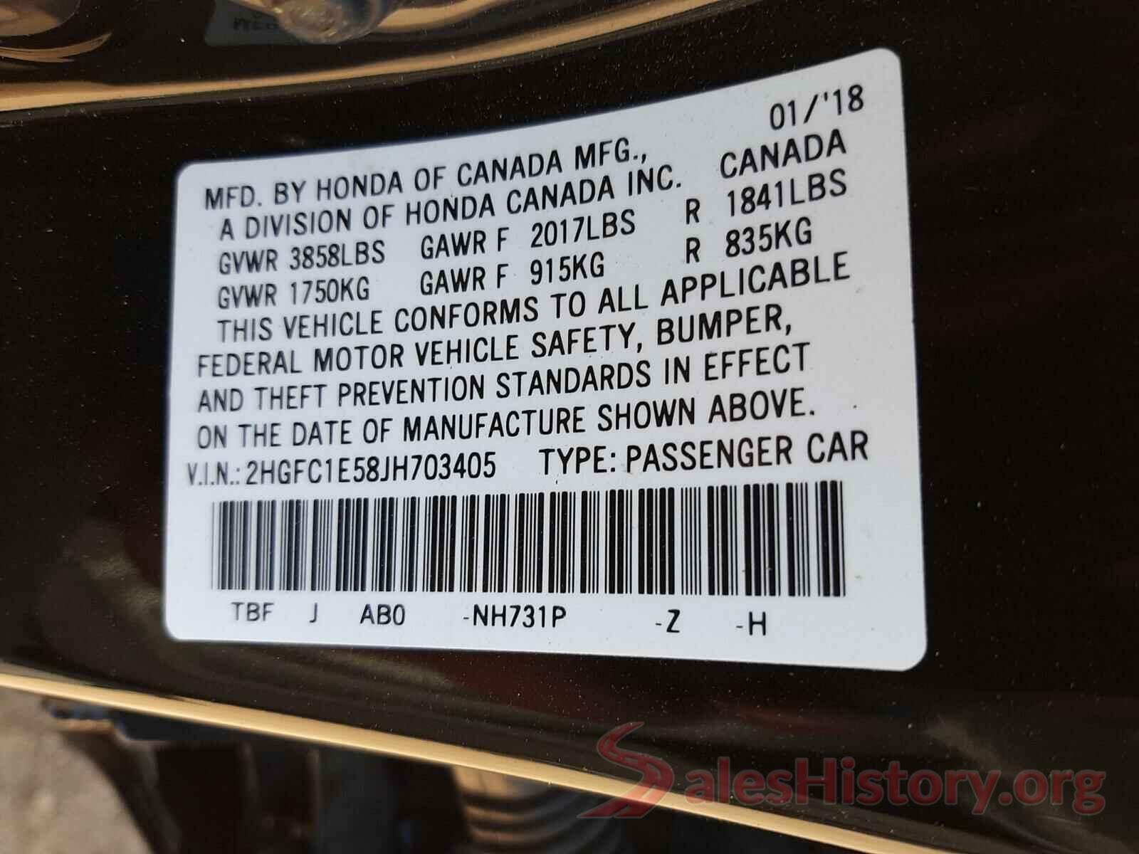 2HGFC1E58JH703405 2018 HONDA CIVIC