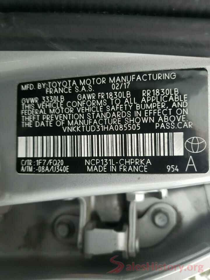 VNKKTUD31HA085505 2017 TOYOTA YARIS