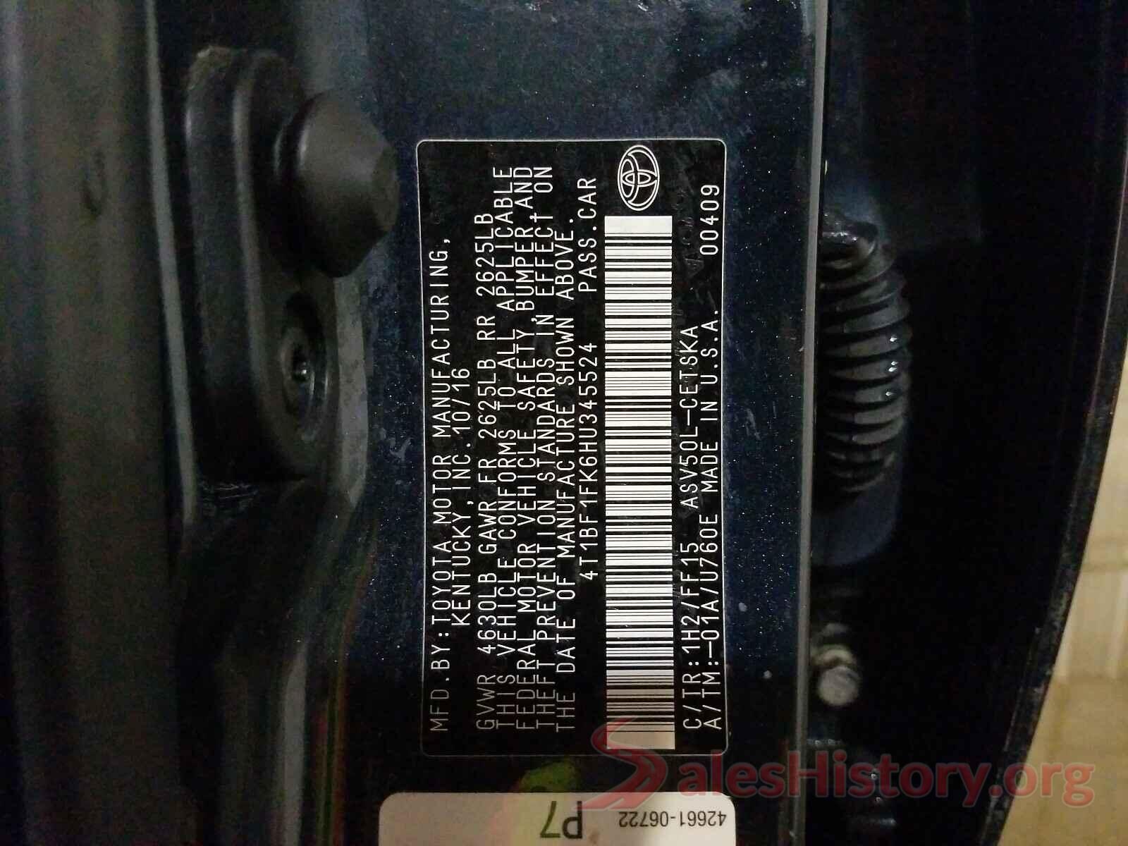 4T1BF1FK6HU345524 2017 TOYOTA CAMRY