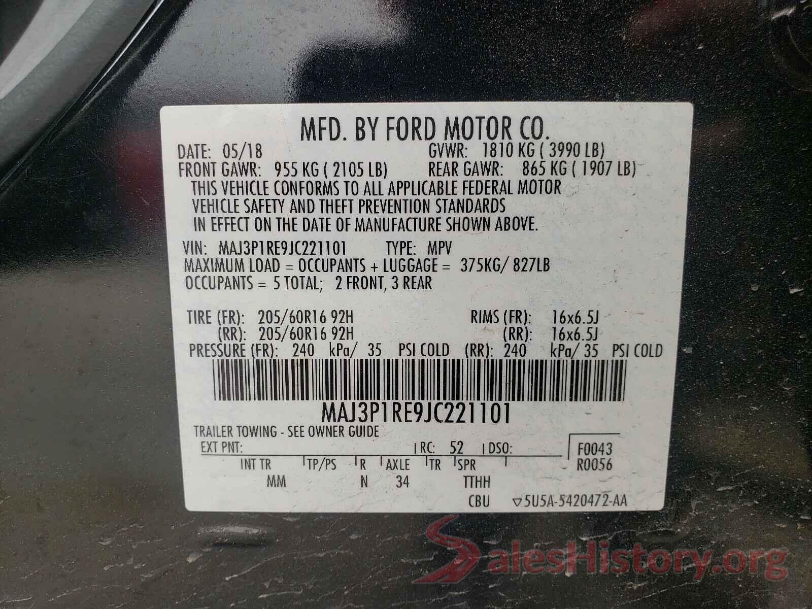 MAJ3P1RE9JC221101 2018 FORD ALL OTHER