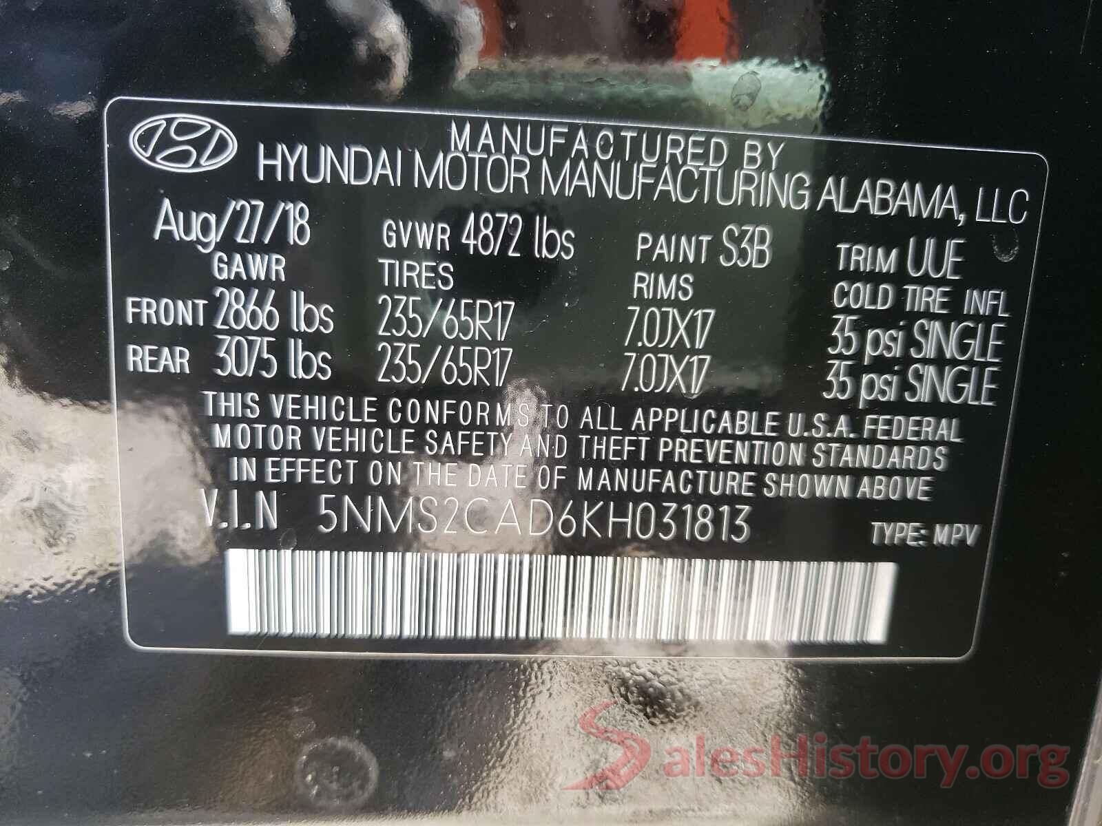 5NMS2CAD6KH031813 2019 HYUNDAI SANTA FE