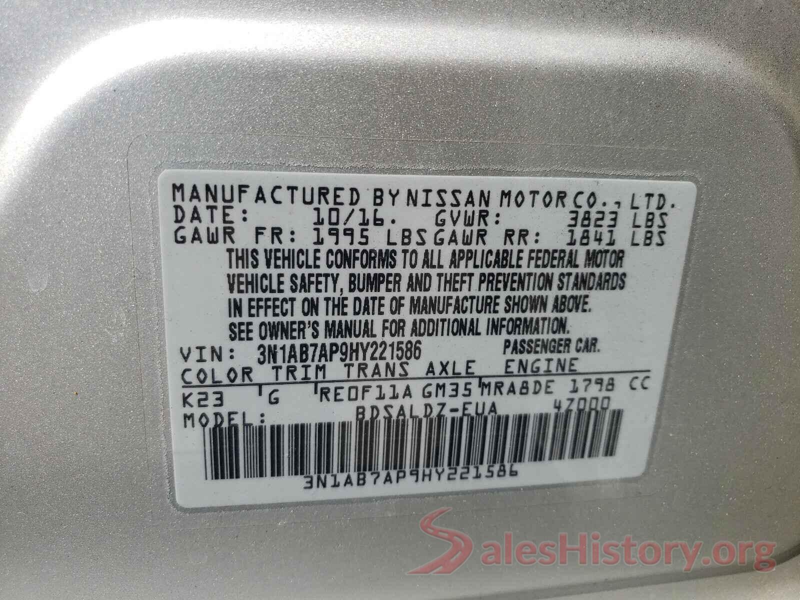 3N1AB7AP9HY221586 2017 NISSAN SENTRA