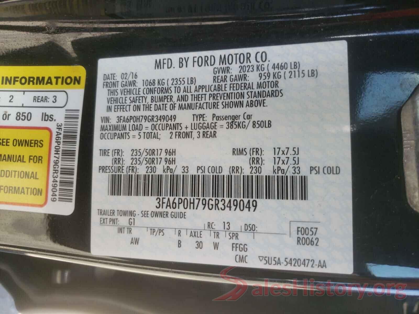 3FA6P0H79GR349049 2016 FORD FUSION