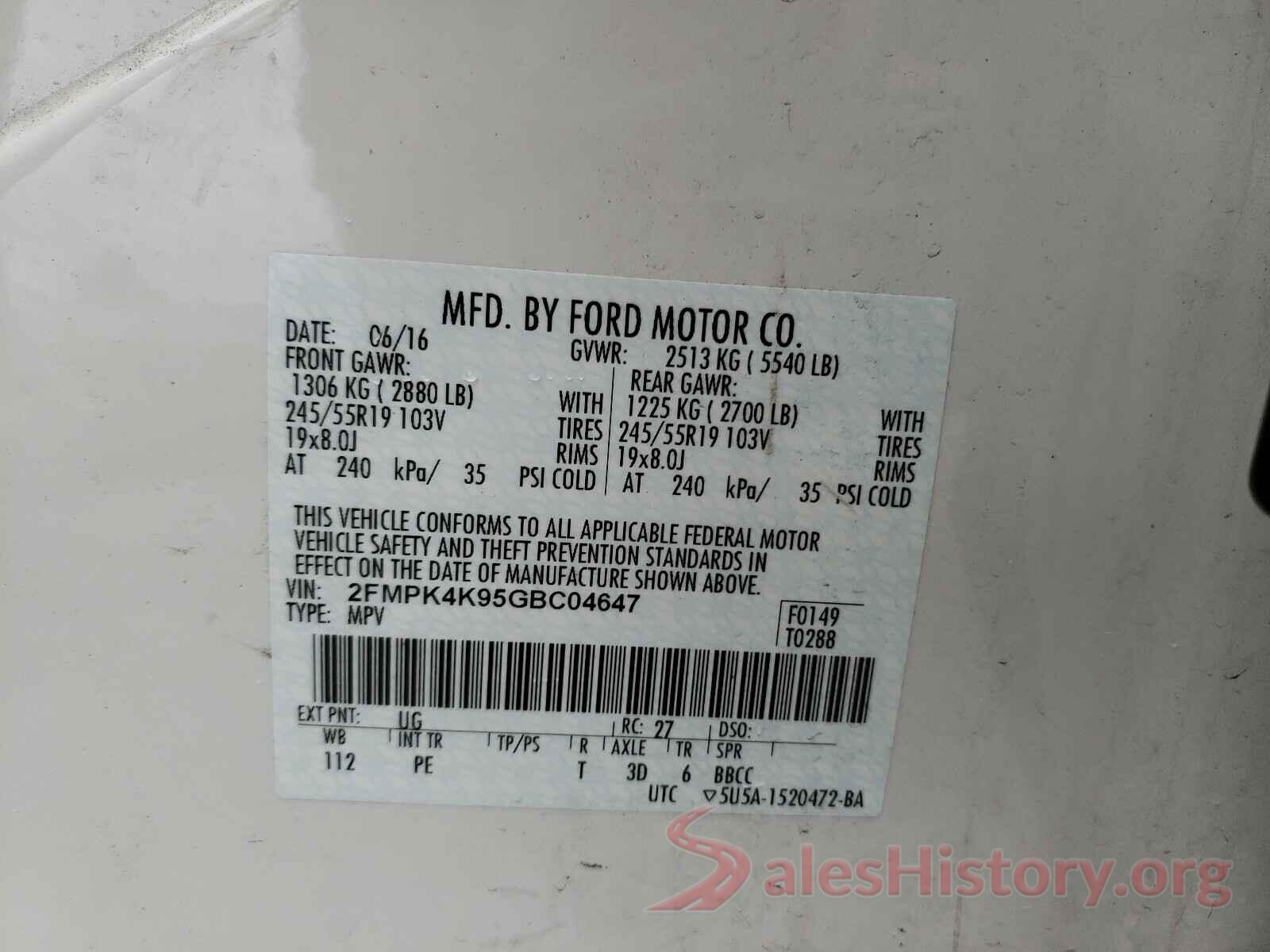 2FMPK4K95GBC04647 2016 FORD EDGE