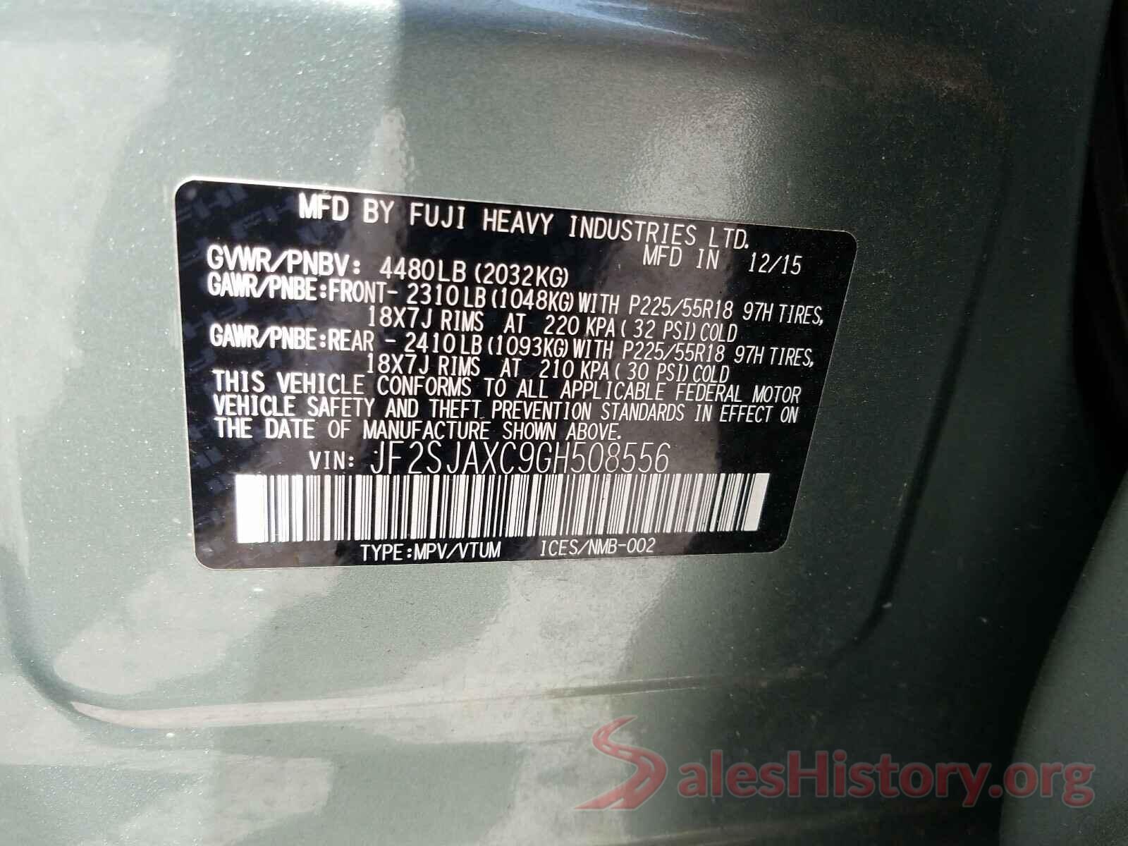 JF2SJAXC9GH508556 2016 SUBARU FORESTER