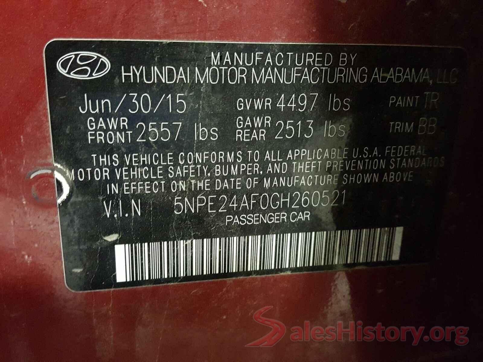 5NPE24AF0GH260521 2016 HYUNDAI SONATA