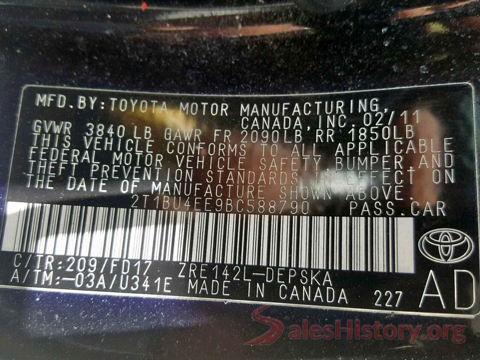 2T1BU4EE9BC588790 2011 TOYOTA COROLLA BA