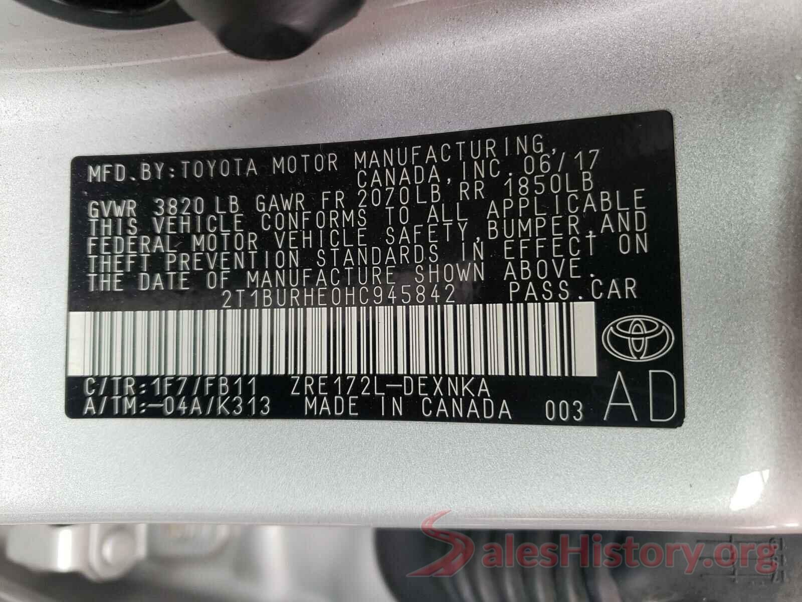 2T1BURHE0HC945842 2017 TOYOTA COROLLA